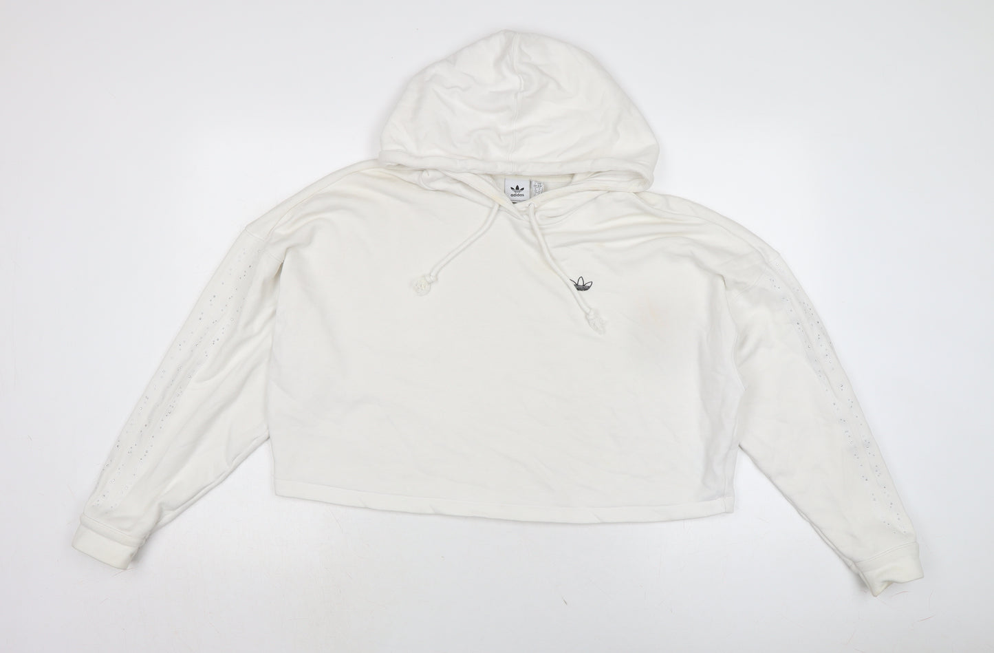 adidas Womens White Cotton Pullover Hoodie Size 14