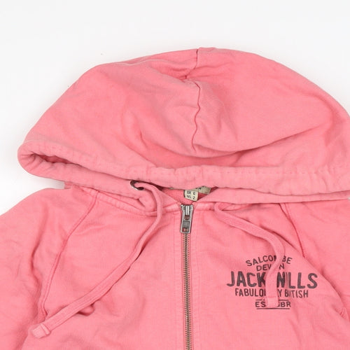 Jack Wills Womens Pink Cotton Full Zip Hoodie Size 6