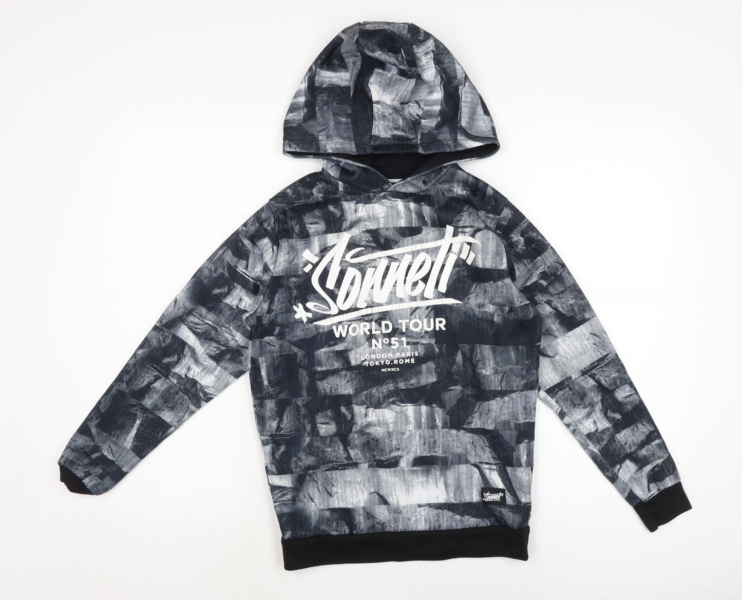 Solvieti Boys Black Cotton Pullover Hoodie Size 12-13 Years