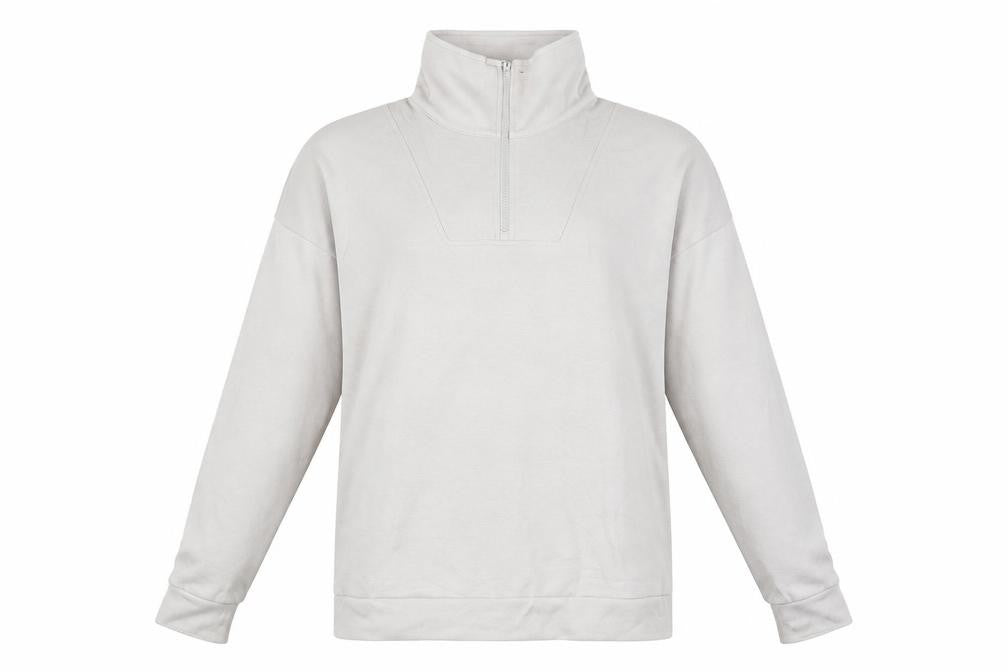 Front view of Dunelm women’s grey mock neck viscose jumper, size UK 14