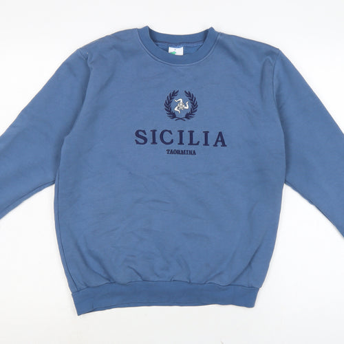 sicilia Mens Blue Cotton Pullover Sweatshirt Size LT