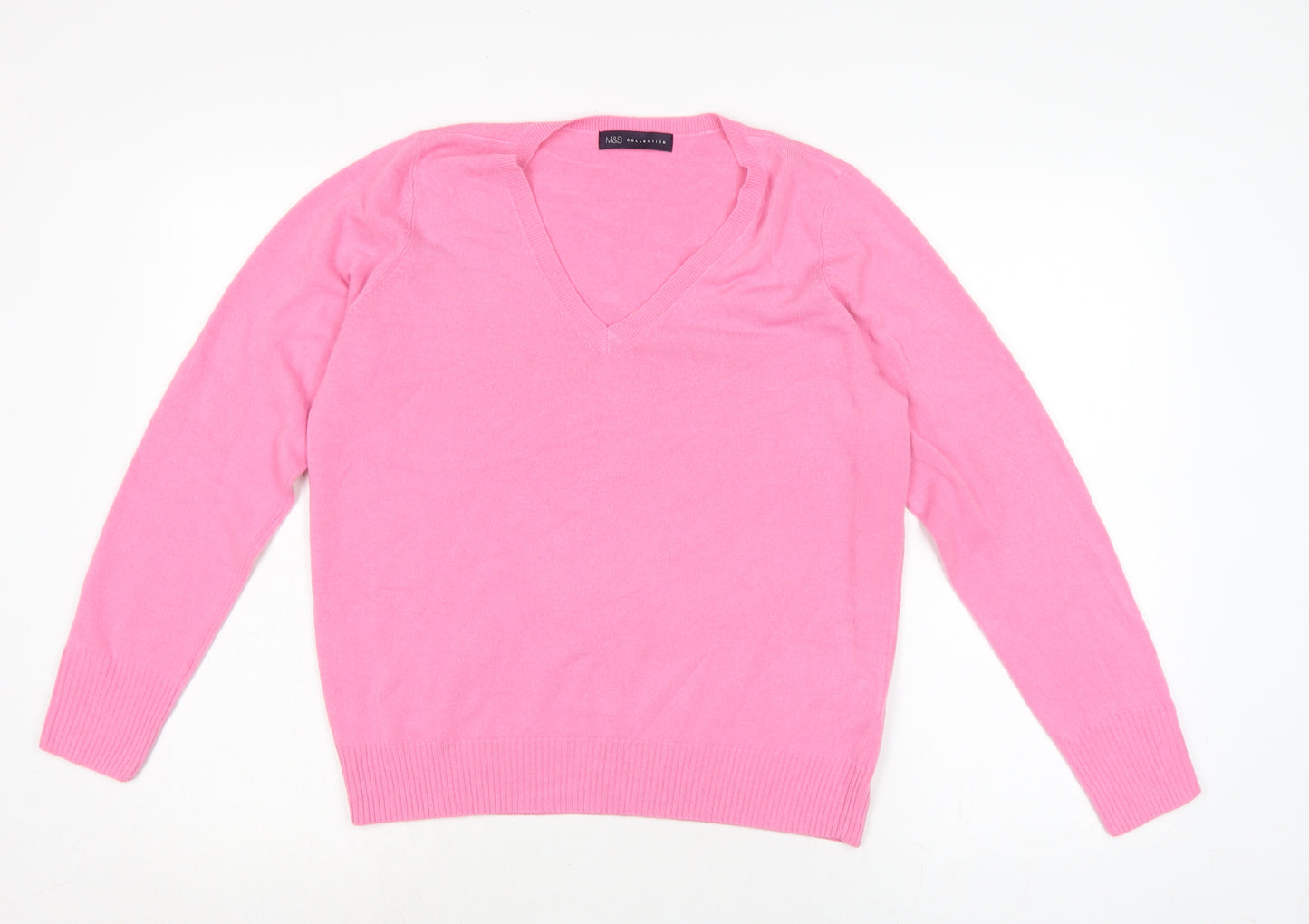 Marks and Spencer Womens Pink Square Neck Acrylic Pullover Jumper Size 14