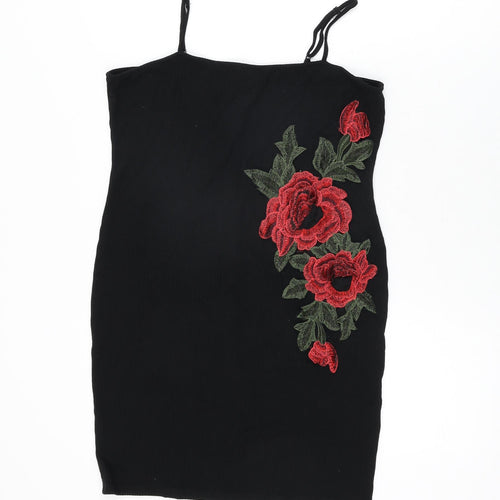 ASOS Womens Black Floral Viscose Mini Size 14 Square Neck Pullover