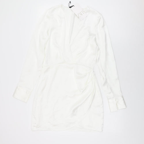 Zara Womens White Polyester Wrap Dress Size S V-Neck Zip