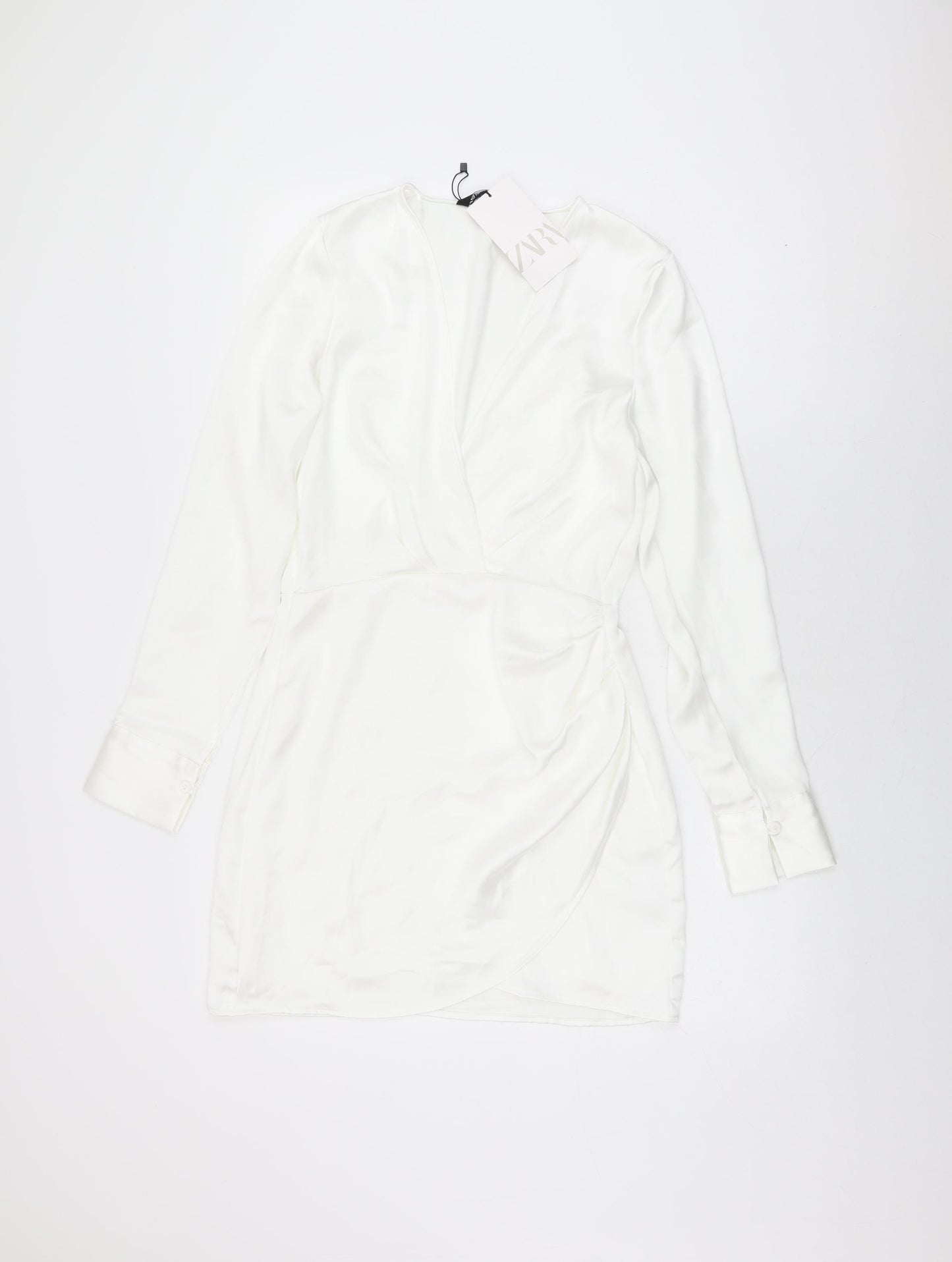 Zara Womens White Polyester Wrap Dress Size S V-Neck Zip