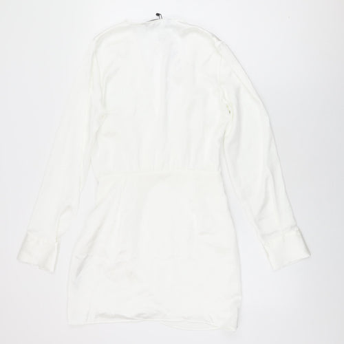 Zara Womens White Polyester Wrap Dress Size S V-Neck Zip