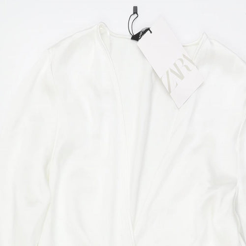 Zara Womens White Polyester Wrap Dress Size S V-Neck Zip