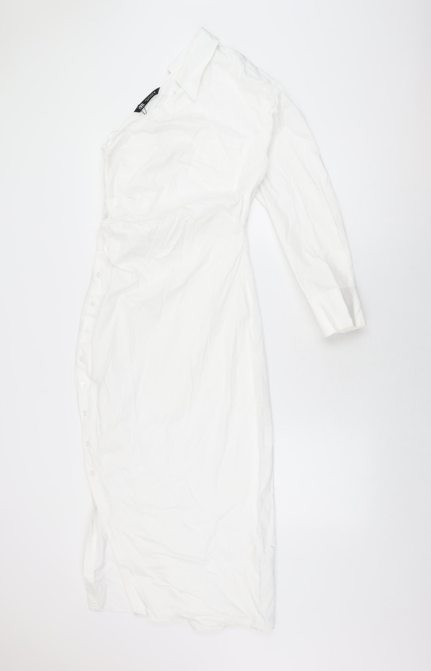 Zara Womens White Cotton Bodycon Size S One Shoulder Zip
