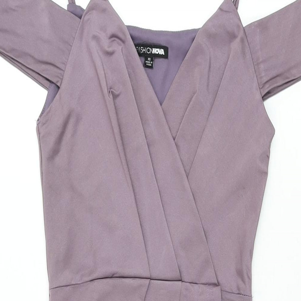 Fashion Nova Womens Purple Polyester Bodycon Size XS V-Neck Pullover