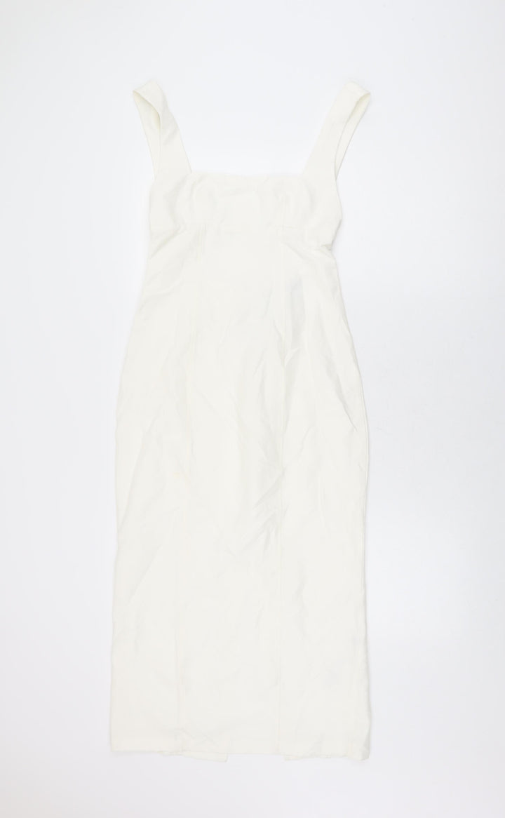 Zara Womens White Polyester Bodycon Size XS Square Neck Zip