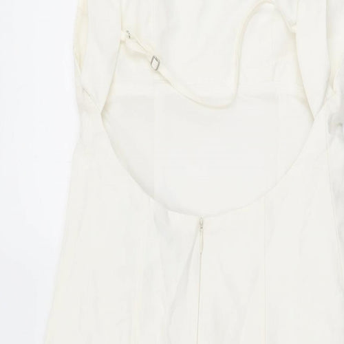 Zara Womens White Polyester Bodycon Size XS Square Neck Zip