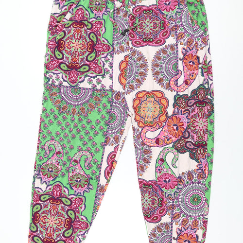 NEXT Womens Multicoloured Floral Viscose Trousers Size 18 L28 in Regular Drawstring