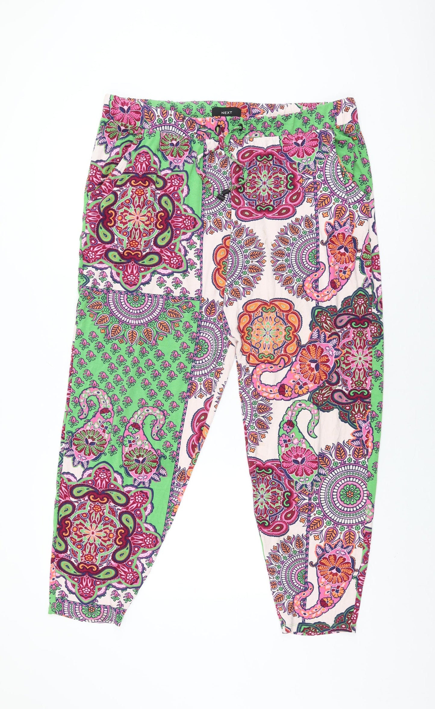 NEXT Womens Multicoloured Floral Viscose Trousers Size 18 L28 in Regular Drawstring