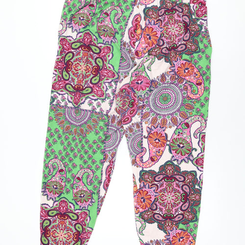 NEXT Womens Multicoloured Floral Viscose Trousers Size 18 L28 in Regular Drawstring