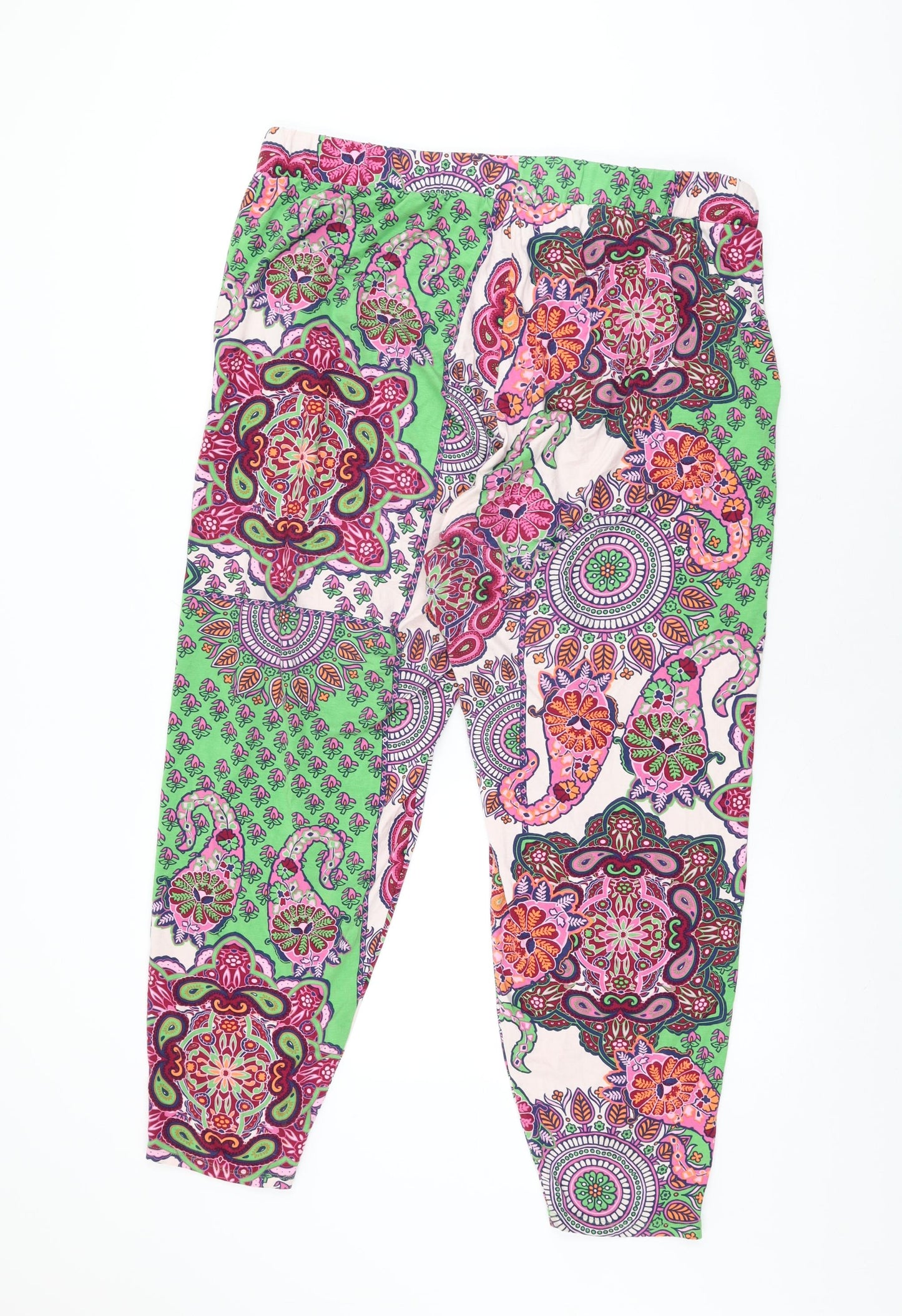 NEXT Womens Multicoloured Floral Viscose Trousers Size 18 L28 in Regular Drawstring