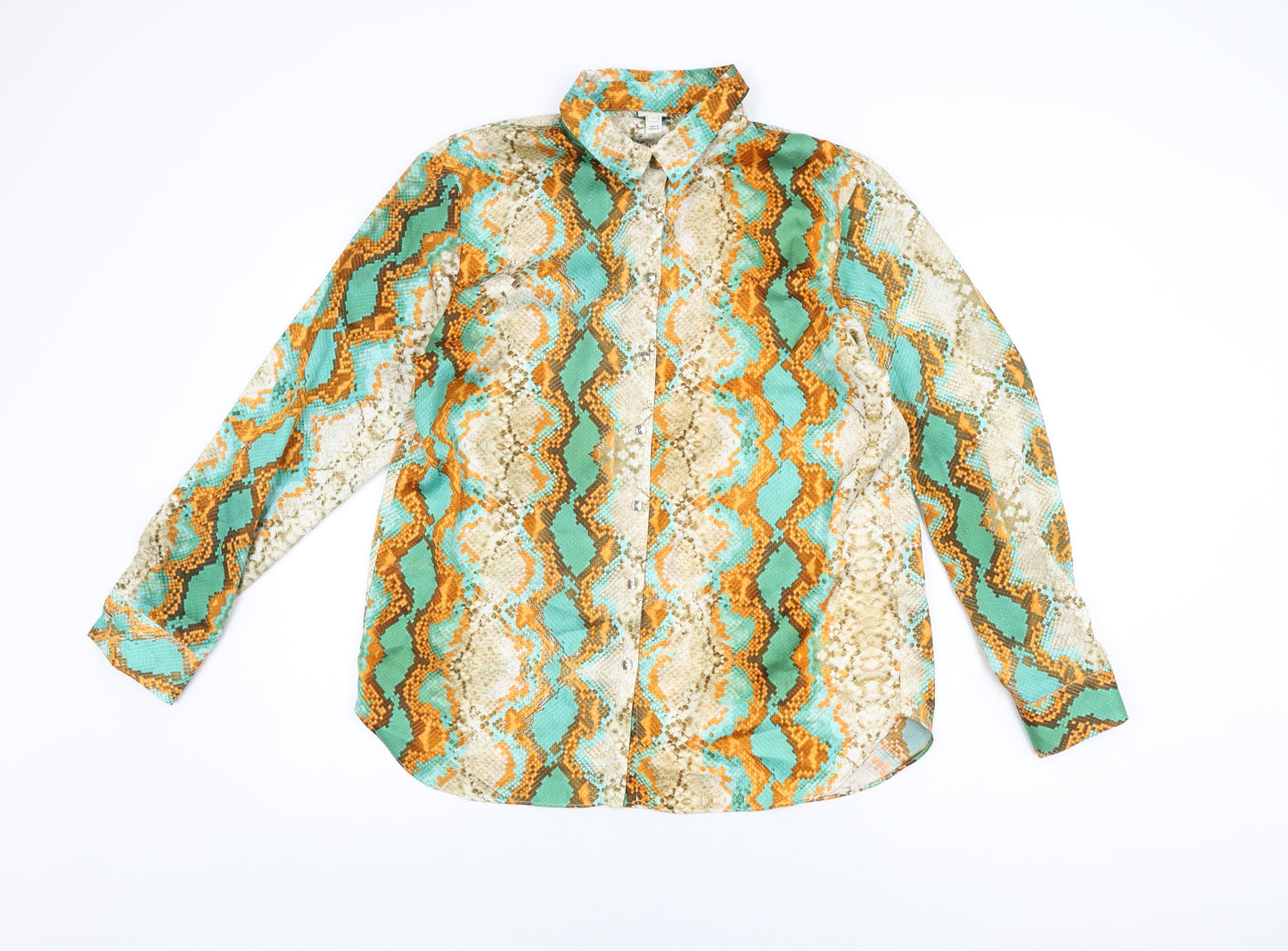 River Island Womens Multicoloured Animal Print Polyester Basic Button-Up Size 14 Collared