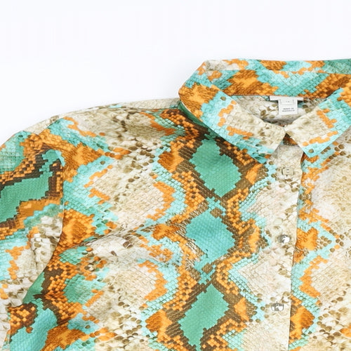 River Island Womens Multicoloured Animal Print Polyester Basic Button-Up Size 14 Collared