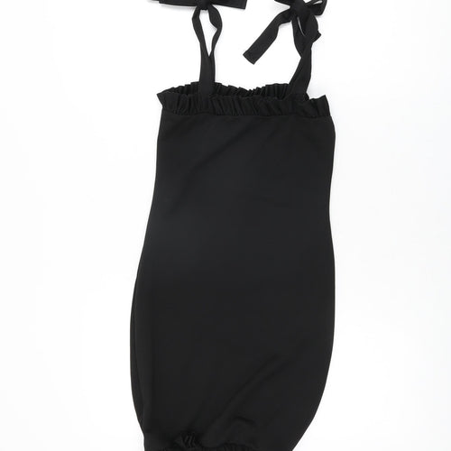 PRETTYLITTLETHING Womens Black Polyester Bodycon Size 8 Square Neck Tie