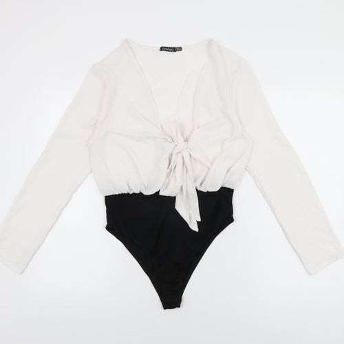 Boohoo Womens White Polyester Bodysuit One-Piece Size 14 Snap