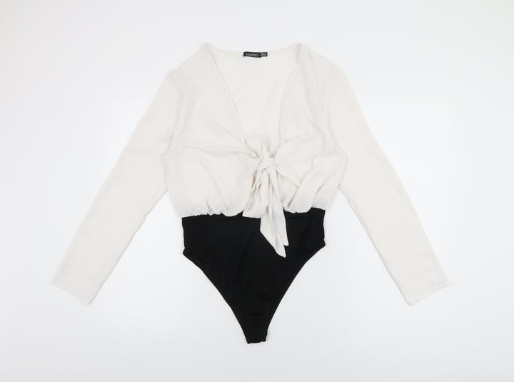Boohoo Womens White Polyester Bodysuit One-Piece Size 14 Snap
