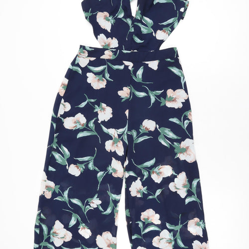 Missguided Womens Blue Floral Polyester Jumpsuit One-Piece Size 8 L32 in Zip