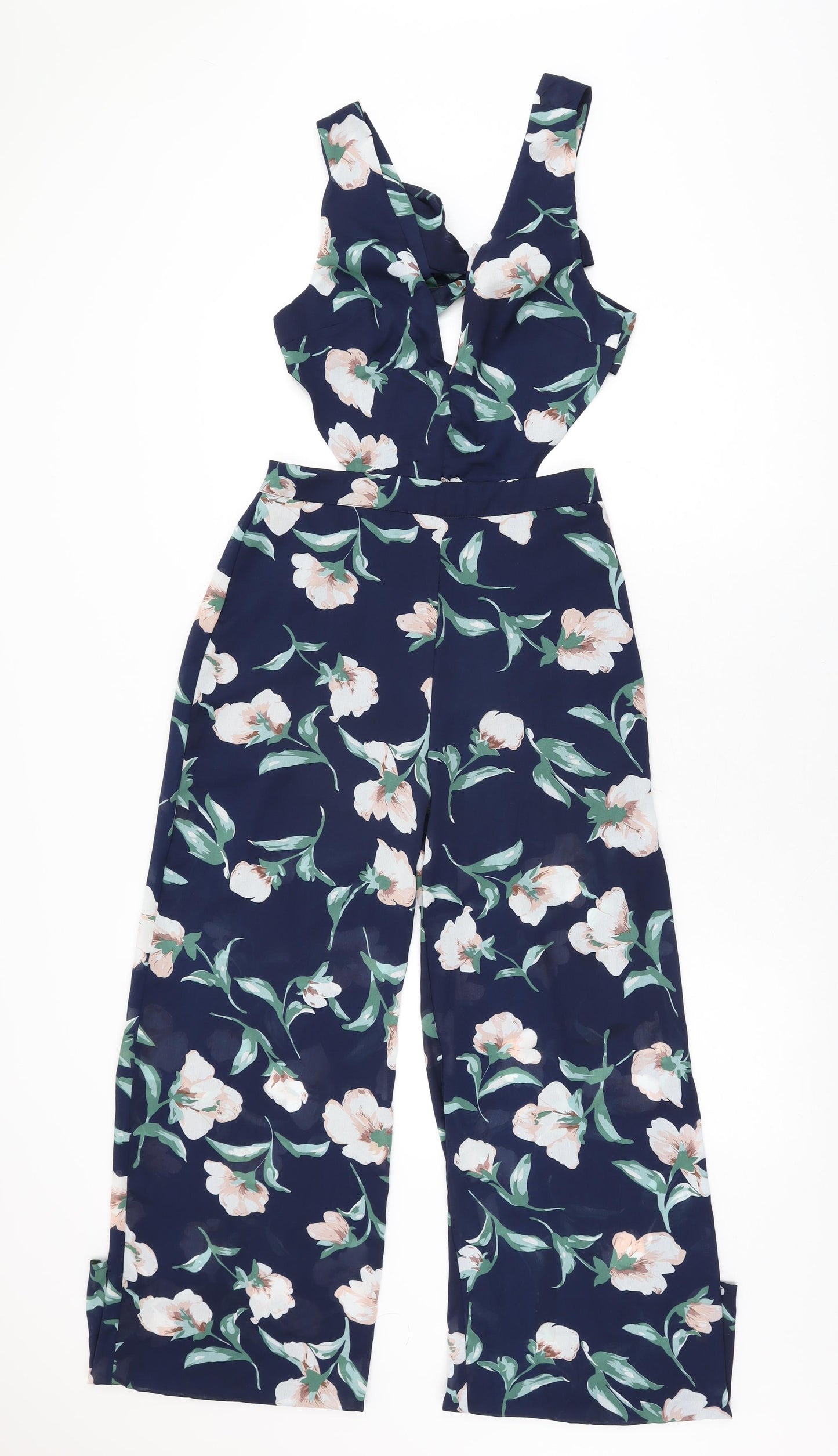 Missguided Womens Blue Floral Polyester Jumpsuit One-Piece Size 8 L32 in Zip