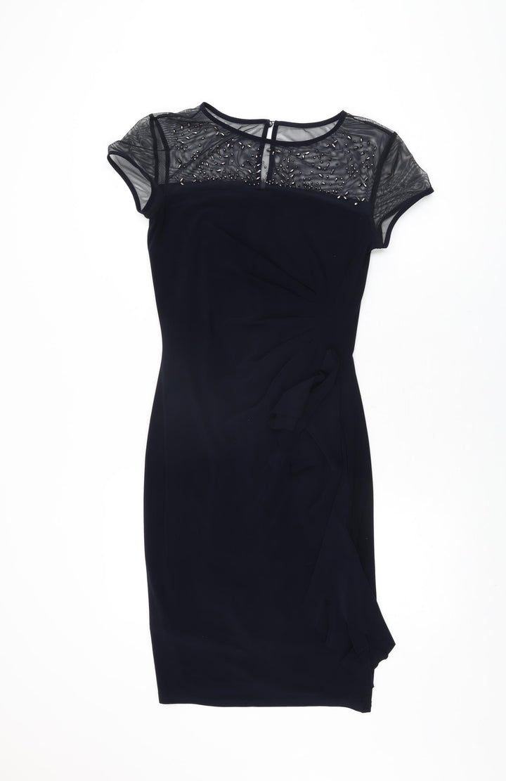 Joseph Ribkoff Womens Blue Polyester Bodycon Size 10 Round Neck Zip