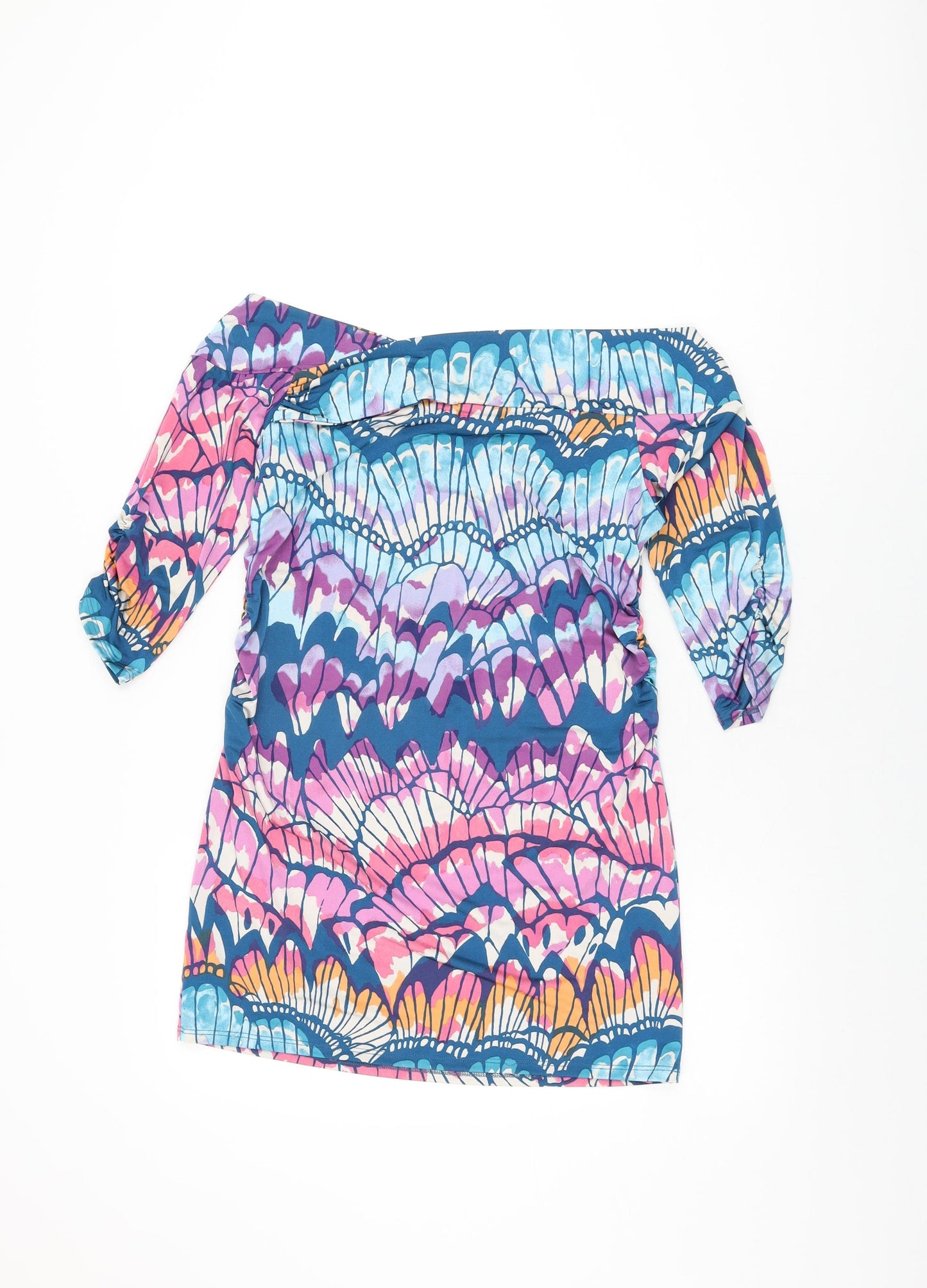 NEXT Womens Multicoloured Geometric Polyester Basic T-Shirt Size 14 Off the Shoulder