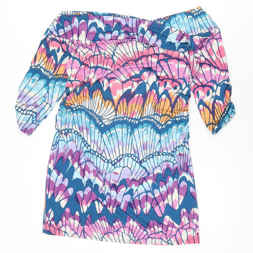 NEXT Womens Multicoloured Geometric Polyester Basic T-Shirt Size 14 Off the Shoulder
