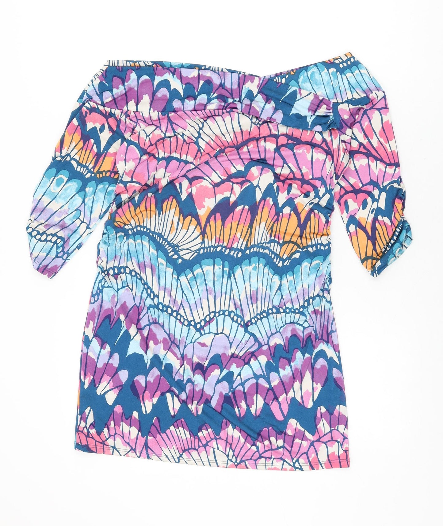NEXT Womens Multicoloured Geometric Polyester Basic T-Shirt Size 14 Off the Shoulder