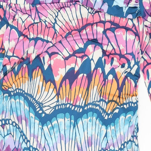 NEXT Womens Multicoloured Geometric Polyester Basic T-Shirt Size 14 Off the Shoulder
