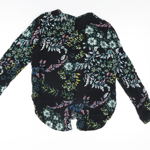H&M Womens Black Floral Viscose Basic T-Shirt Size 4 Round Neck