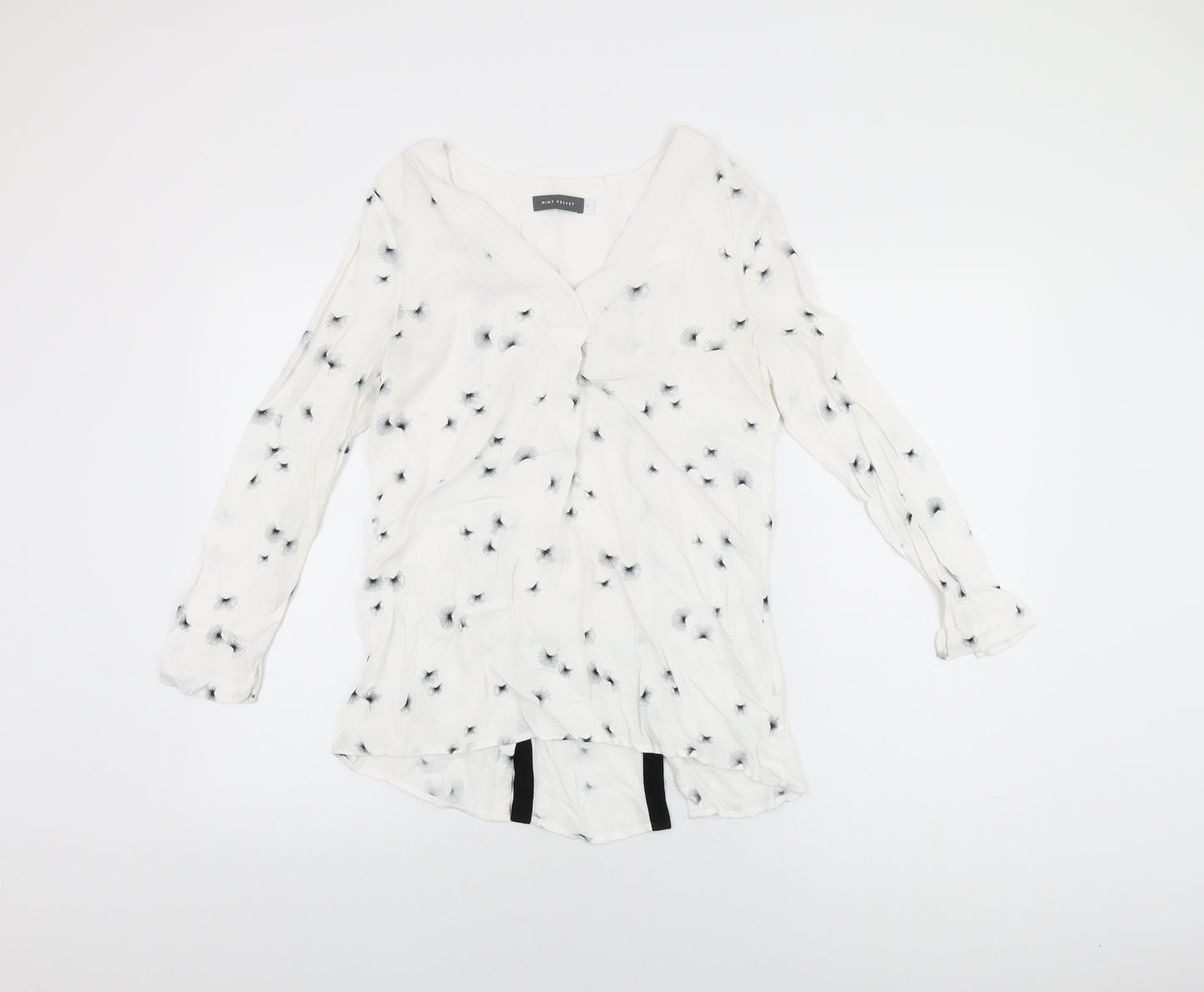 Mint Velvet Womens White Geometric Polyester Basic Blouse Size 10 V-Neck