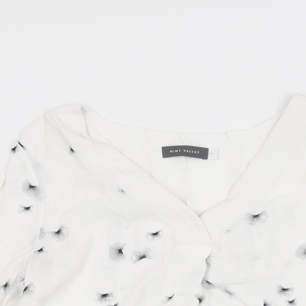 Mint Velvet Womens White Geometric Polyester Basic Blouse Size 10 V-Neck