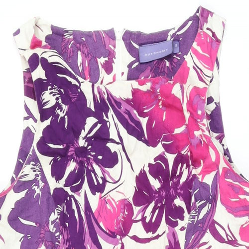 Autonomy Womens White Floral Cotton A-Line Size 14 Round Neck Zip