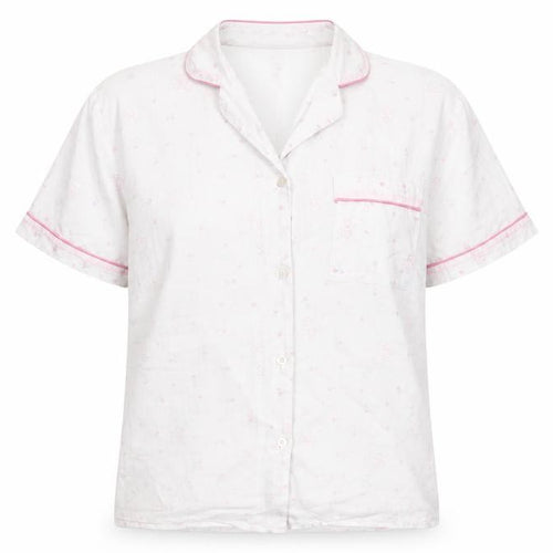 Lady Selena Womens White Floral Cotton Top Pyjama Top Size 10 Button