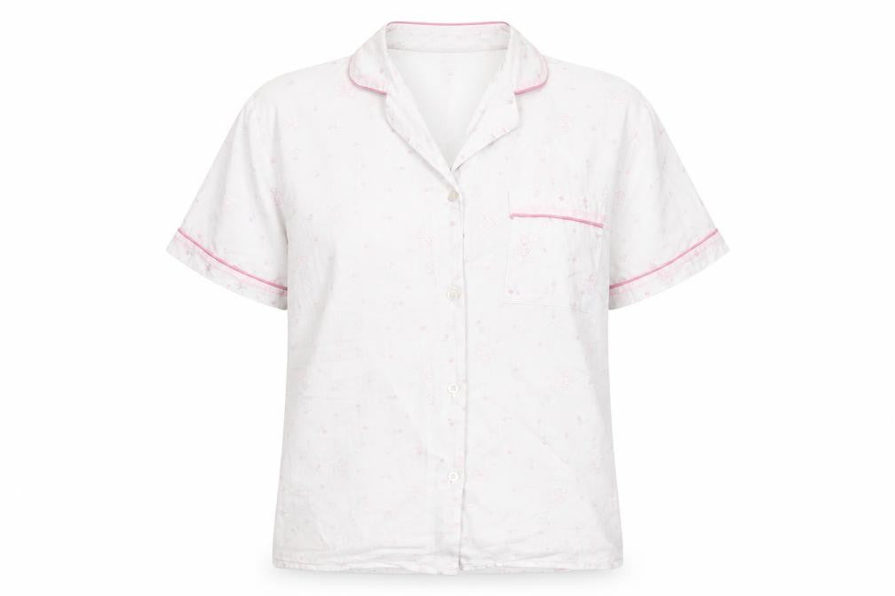 Lady Selena Womens White Floral Cotton Top Pyjama Top Size 10 Button