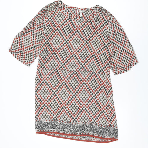 Pepe Jeans Womens Beige Geometric Polyester Shift Size M Round Neck Button