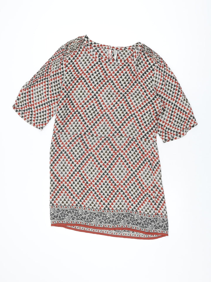 Pepe Jeans Womens Beige Geometric Polyester Shift Size M Round Neck Button
