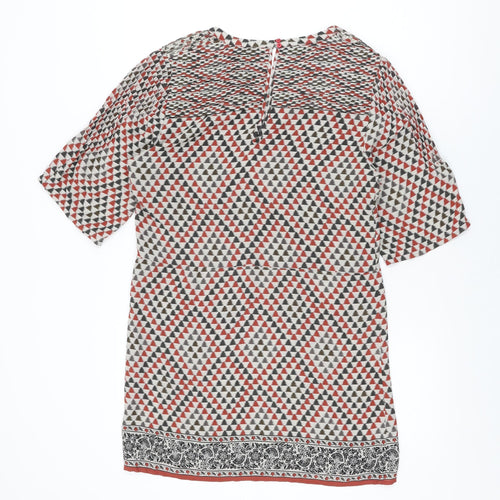 Pepe Jeans Womens Beige Geometric Polyester Shift Size M Round Neck Button