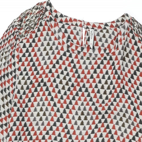 Pepe Jeans Womens Beige Geometric Polyester Shift Size M Round Neck Button