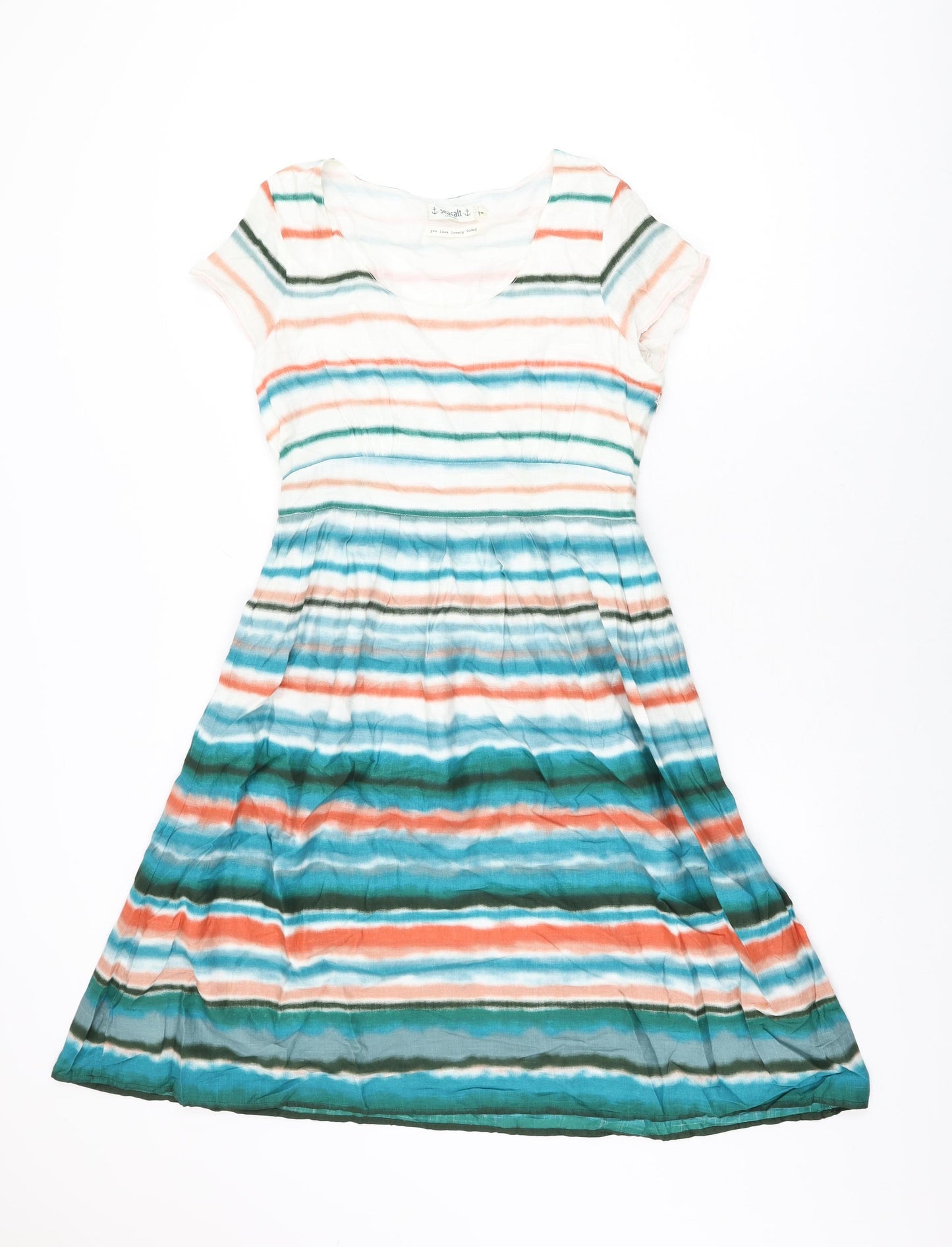 Seasalt Womens White Striped Cotton A-Line Size 10 Round Neck Zip