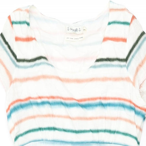 Seasalt Womens White Striped Cotton A-Line Size 10 Round Neck Zip