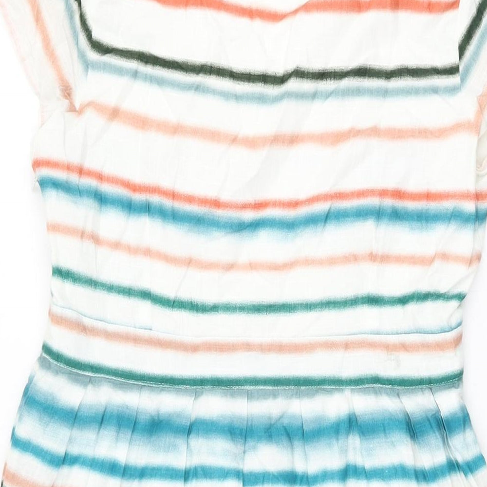 Seasalt Womens White Striped Cotton A-Line Size 10 Round Neck Zip