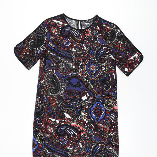 Dorothy Perkins Womens Black Geometric Polyester Shift Size 8 Round Neck Button
