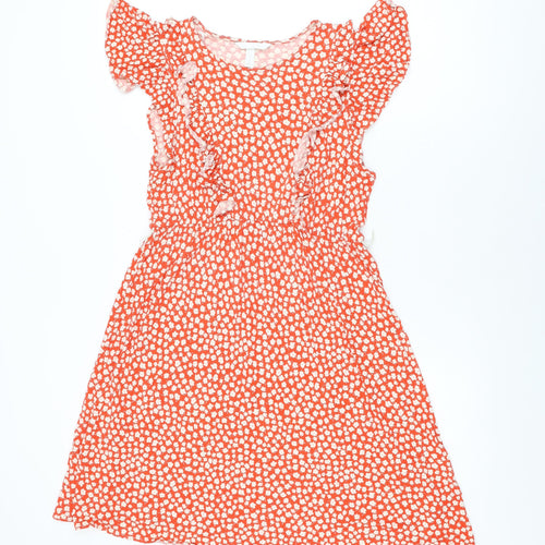 H&M Womens Red Floral Viscose A-Line Size M Round Neck Pullover