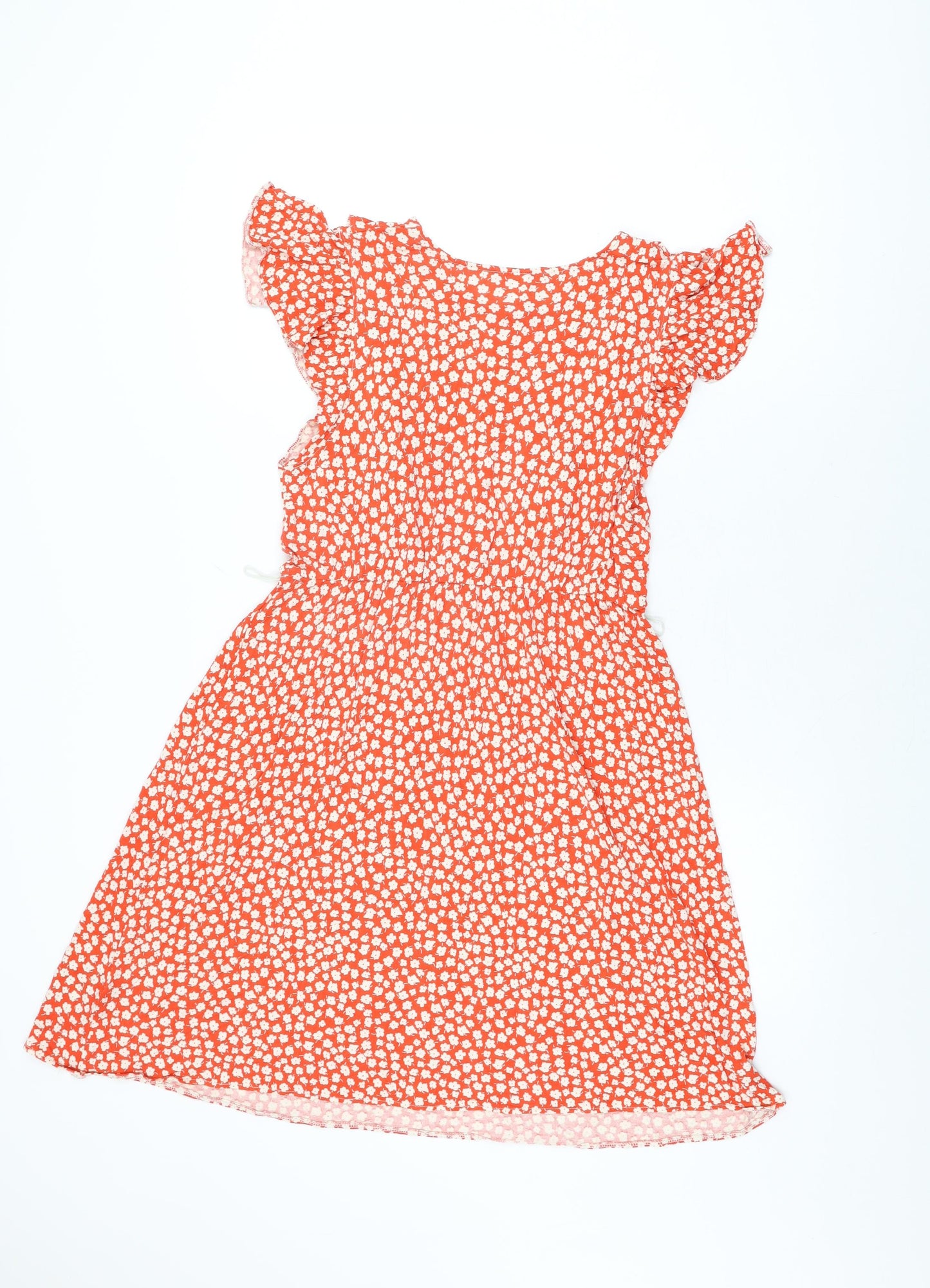 H&M Womens Red Floral Viscose A-Line Size M Round Neck Pullover