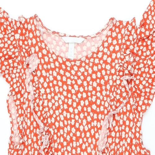H&M Womens Red Floral Viscose A-Line Size M Round Neck Pullover