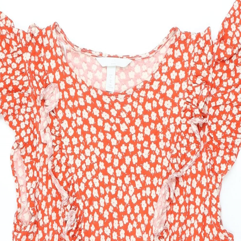 H&M Womens Red Floral Viscose A-Line Size M Round Neck Pullover