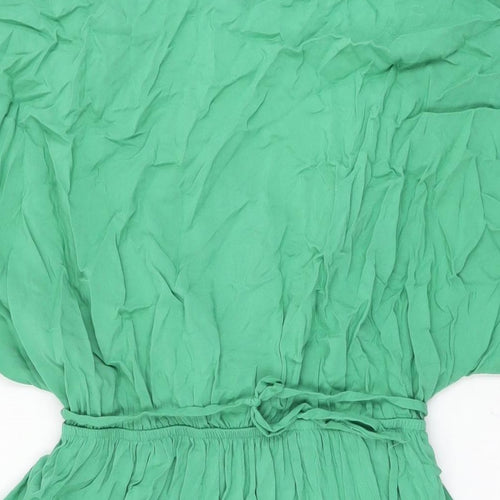 Marks and Spencer Womens Green Viscose Skater Dress Size 14 V-Neck Tie